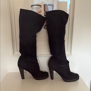 Elegant Cole Haan Women’s Tall Heeled Black Suede Riding Boot